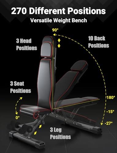 YOLEO 880LB Adjustable Weight Bench for Bench Press, MAX Foldable Weight Bench with Bench Press Stand/Extended Head for Home Gym/Full Body Workout 90 Degree Workout Bench User 6'56''(Max Version) - Image 3