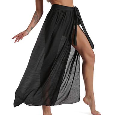 Eicolorte Womens Sarongs for The Beach Bathing Suit Swim Cover Up Tie Maxi Long Wrap Skirt (Black-US 4-12) - Image 3