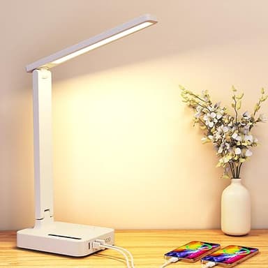 Desk Lamps for Home Office,Modern LED Desk Lamp for Dorm with 3 USB Charging Port 2 AC Power Outlets,9 Lighting Mode,Touch/Timer/Eye-Caring Foldable Study Table Lamp,College Dorm Essentials Desk Light - Image 1