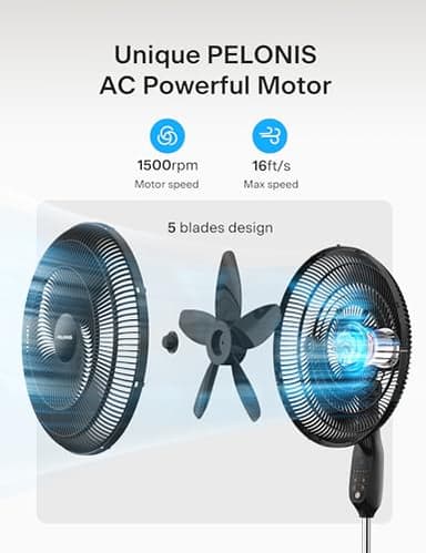 PELONIS PFS45A5BBB 18 inch 5-Blade Oscillating, Adjustable Standing Pedestal Remote, LED Display, 5 Speed Setting and 7-Hour Timer Fan, Black - Image 9