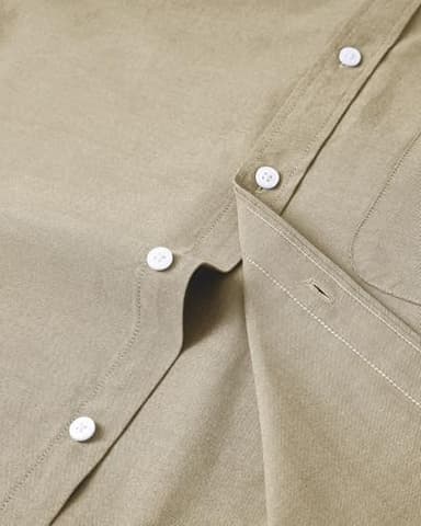 Alimens & Gentle Mens Solid Oxford Shirt Long Sleeve Dress Shirt Work Casual Button Down Shirts with Pocket Light Khaki - Image 3