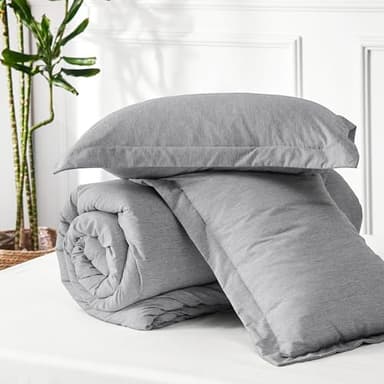 Bedsure Queen Comforter Set - Grey Soft Bedding for All Seasons, Cationic Dyed Bed Set, 3 Pieces, 1 Queen Size Comforter (90"x90") and 2 Pillow Shams (20"x26"+2") - Image 8