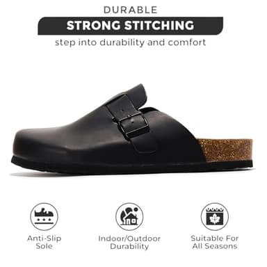 Project Cloud Mens Clogs - Full Grain Genuine Leather Memory Foam Clogs for Men Arch Support Cork Footbed - Non Slip Platform Mules (Brooklyn, BLKDIS,11.5) - Image 3