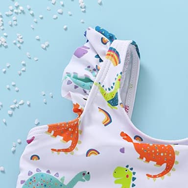 YOUNGER TREE Toddler Baby Girls Swimsuit Infant One Piece Bathing Suits Cute Dinosaur Beach Wear Sunsuit Ruffle Swimwear (3T-4T, White)… - Image 4