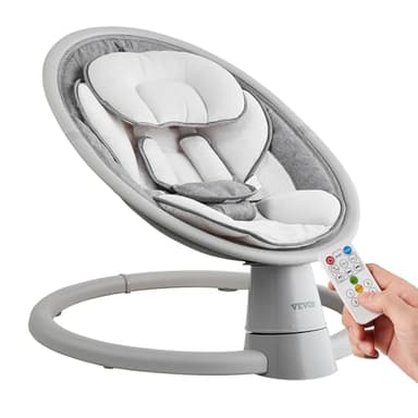 VEVOR Baby Swing, 5-Speed Portable Infant Swing with Remote Control, Touch Panel, Bluetooth Music, 10 Preset Lullabies & 5-Point Safety Harness for 0-9 Month Boys Girls Up to 20lbs - Image 1