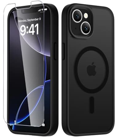 LATVIN for iPhone 14 Case & iPhone 13 Case, Magnetic Phone Cover with 1 Screen Protector, Compatible with MagSafe, Military Grade Protection, Translucent Matte Frosted Back, Black - Image 1