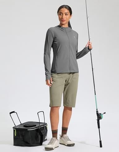 Soothfeel Women's UPF 50+ Sun Protection Hoodie Jacket Lightweight Long Sleeve Sun Shirt for Women with Pocket Hiking Outdoor Dark Grey M - Image 8