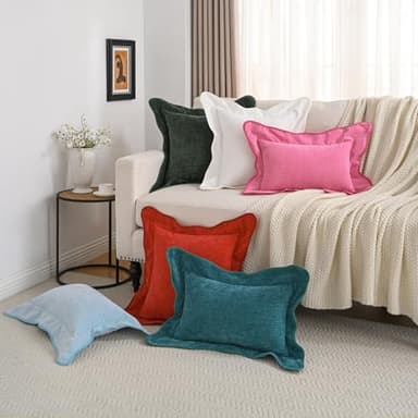 FUTEI Soft Cozy Dark Green Chenille Decorative Throw Pillow Covers 22x22 Inch Set of 2,Double Stitch Scalloped Bordered Cushion Case,Modern Home Decor for Couch Bed Living Room - Image 6