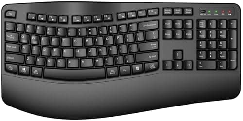 QUASIO Ergonomic Wireless Keyboard with Wrist Rest, Wave Keys, Comfortable Natural Typing, 2.4GHz Full Size Ergo Wireless Computer Keyboard for Multi-OS, Windows, Mac OS Laptop/PC/Notebook (Black - Image 1