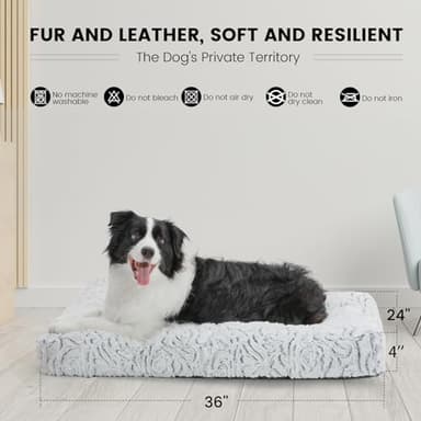 TSEB4TEP Dog Bed,Orthopedic Foam Plush Dog Bed for Crate Fulffy Comfy Kennel Pad Anti-Slip,36" Dogs Bed Sofa Pet Bed for Large,Medium,Small Dogs Breeds,36" x 24",L,Gray - Image 5