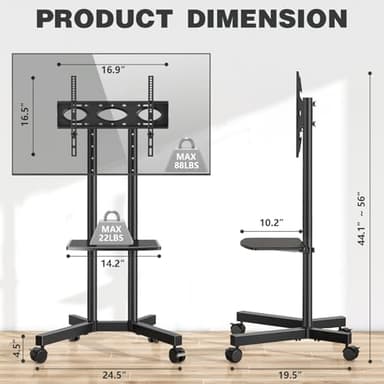 Mobile TV Stand with Upgraded Wheels for 32-75 Inch TVs up to 88 lbs, Height Adjustable Rolling TV Stand with Laptop Shelf, Mobile TV Cart with Heavy Duty Structure for Living Room, Patio, Office - Image 6