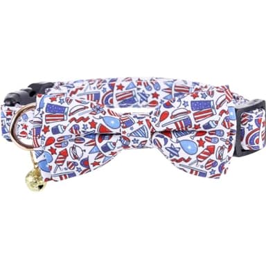 American Flag Dog Collar with Removable Cute Bow Tie Adjustable Patriotic 4th of July Pet Collars Independence Day Small - Image 2