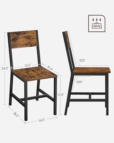 VASAGLE Dining Chair Set of 4, Rustic Wood Chairs with Metal Steel Frame, Easy to Assemble, Comfortable Seat, Modern Farmhouse Chair for Kitchen, Bedroom, Living Room, Rustic Brown and Ink Black - Image 2