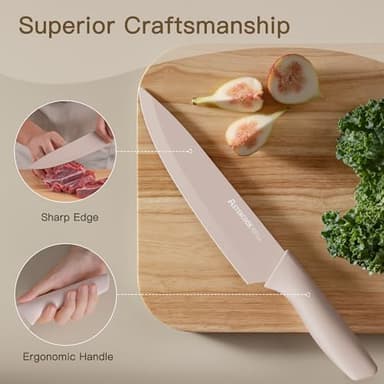 Astercook Knife Set, 13 Pieces Kitchen Knives Set with Healthy Anti-Rust Coating, Dishwasher Safe, Stainless Steel Chef Knife Sets with 6 Blade Guards, Perfect Holiday Gifts for Kitchen - Image 7