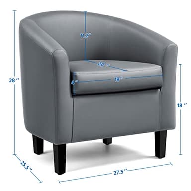 Yaheetech Barrel Chairs, Faux Leather Chairs, Modern Leather Club Chairs Comfy Gray Accent Chairs with Sturdy Wood Legs for Living Room/Bedroom/Reading Room/Waiting Room, Gray, Set of 2 - Image 3