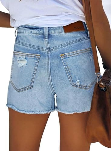 CHICZONE Jean Shorts Womens High Waisted Plus Size Frayed Destroy Stretch Ripped Denim Shorts Light Blue XXL - Image 3