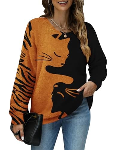 YESNO Women Christmas Sweater Graphic Printed Oversized Pullover Sweaters Casual Loose Knit Tops S S01 CR185 - Image 1