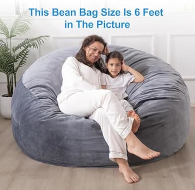 WhatsBedding Large Bean Bag Chair: 3 ft Memory Foam for Adults/Kids, with Fillings. Soft Faux Fur Fabric - Dutch Velvet, Charcoal, 3 Foot Bean Bag - Image 5