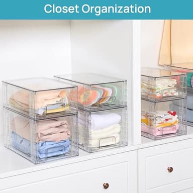 Vtopmart 4 Pack Large Stackable Storage Drawers,Easily Assemble Acrylic Bathroom Closet Undersink Organizers and Storage,Plastic Bins for Kitchen Cabinets,Pantry,Makeup,Medicine Organization - Image 4