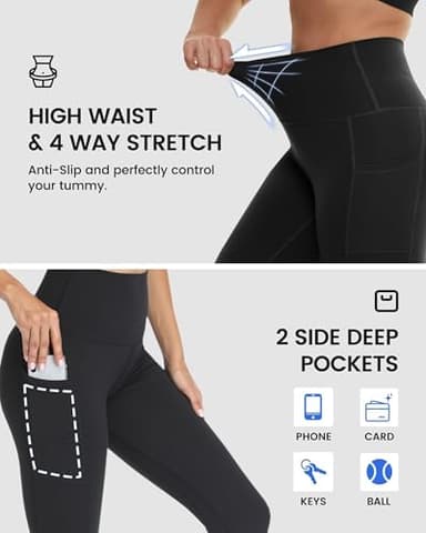 3 Packs Leggings with Pockets for Women, Soft High Waisted Tummy Control Workout Gym Yoga Pants - Image 3