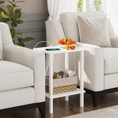 TUTOTAK End Table with Charging Station, Set of 2, Small Side Table with Outlets, Nightstand Bedside Table, 2-Tier Storage Shelf for Small Space, Living Room, Bedroom White TB01BW041 - Image 4