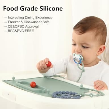2 Pack Baby Silicone Mat, with Suction Base and 8 Stretchable Straps, Seposeve Baby Placemats, Activity Mat for Infants to Toddlers, Keeps Babies Essentials Off The Floor, Green Blue - Image 4