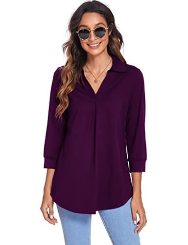 Newchoice Womens V Neck 3/4 Sleeve Shirts Business Casual Tops Ladies Stylish Work Blouses Dressy Loose Fit Tunic Tops (Dark Purple, XL) - Image 4