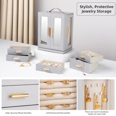 FEIYAN Jewelry Box 360° Rotating, Jewelry Storage Case with 5 Drawers, Jewelry Organizer, Glass Window, Spacious, Vertical Jewelry Storage, Open Design, Great Gift - Image 3
