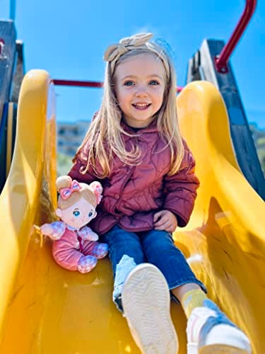 OUOZZZ Soft Baby Doll for Girls - My First Baby Doll Birthday Gifts for Girls Plush Rag Dolls Tulip Pink Dress Toy for Toddlers Kids Infants 10" - Image 5