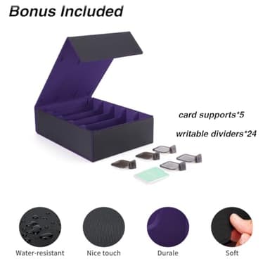 Venssu 5 Row Trading Card Storage Box With Dual-Function Playmat Lids, 3800+ Mtg Deck Box With 24 Colorful Divider Tabs, Compatible with Magic Cards (Black and Purple) - Image 7