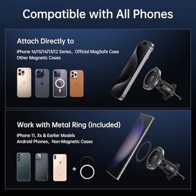 SYNCWIRE for MagSafe Car Mount, Flexible Rotation Magnetic Phone Holder for Car Vent, Hands Free Car Air Vent Phone Holder Clip Universal Compatible with iPhone 16 Pro Max 15 14 13 12 MagSafe Case - Image 6