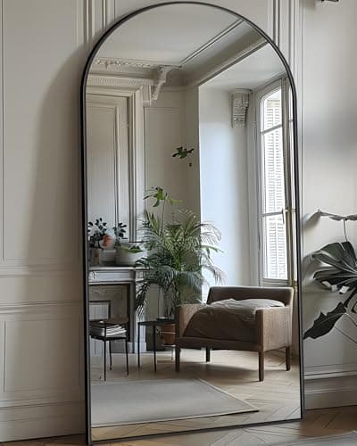 Antok Full Length Mirror, 71"x28" Floor Mirror with Stand, Hanging Mounted Mirrors for Bedroom, Living Room, Cloakroom, Dining Room, Black, Arched - Image 1