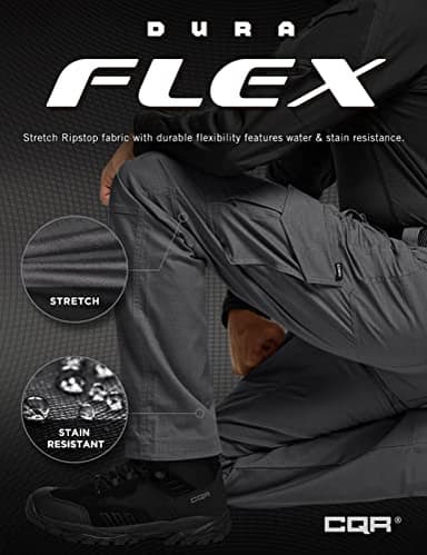 CQR Men's Flex Ripstop Tactical Pants, Water Resistant Stretch Cargo Pants, Lightweight EDC Hiking Work Pants, Dura Flex Mag Pocket Charcoal, 36W x 30L - Image 3