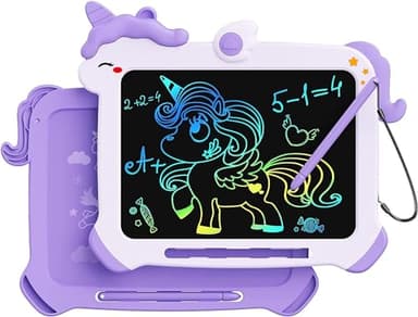 Kikapabi LCD Writing Tablet for Kids, Unicorn Toys Gifts for 3 4 5 6 7 Year Old Girls, Colorful Drawing Doodle Board, Toddler Educational Travel Toys Christmas Birthday Purple - Image 1
