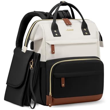 LOVEVOOK Diaper Bag Backpack, Baby Bag with Changing Station, Large Diaper Backpack for Mom Dads, Waterproof Mommy Bag for Boy and Girl, Travel Essential Baby Shower, Black-Beige - Image 1