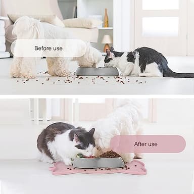 Coomazy Cat Food & Water Mat, Thicker Non-Slip Silicone Mat with Raised Edge (Pink, Medium) - Image 4