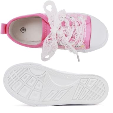 Toandon Toddler Girls Kids Sneakers Walking Shoes Lace Up Lightweight Low Top Fashion Sparkle Glimmer Flower Sequins Non-Slip Outdoor Pink Size 9 - Image 6