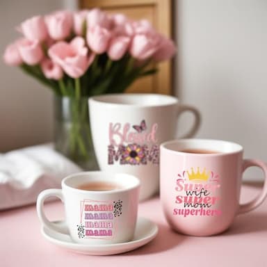 AFRITEE Mama UV DTF Decals - 20 Sheets Best Mom Ever Uvdtf Tumbler Wraps for 16 oz Glass Water Bottle, Pink Bows Flower Waterproof Transfer Stickers DIY Mug Guitar Diary Decor for Mothers Day Gifts - Image 3