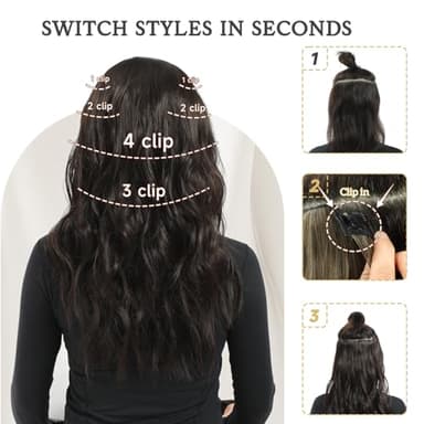 Fliace Synthetic Clip in Hair Extensions, 6 PCS Natural & Soft Hair & Blends Well Hair Extensions, Dark Brown Long Wavy Hairpieces(20inch, 6pcs, Dark Brown) - Image 6