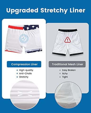 maamgic Mens Swim Trunks with Compression Liner 5" Stretch Athletic Swimming Shorts Quick Dry with Zipper Pockets No-Chafing Board Shorts Half-Half American Flag L - Image 3