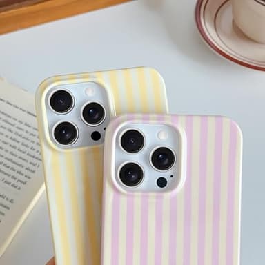 Yeddabox for iPhone 13 Pro Max Case Cute Striped Phone Case Soft TPU Slim Shockproof Phone Cover for Women Girls, Pink and Yellow - Image 3