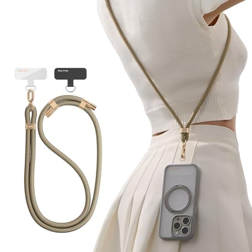 TORRAS Phone Lanyard Crossbody with 2 Phone Tabs, Adjustable Anti Theft Phone Strap for iPhone 17 Pro Max, Premium Metal Buckles, Universal Cell Phone Neck lanyard for Women and Men, Khaki - Image 1