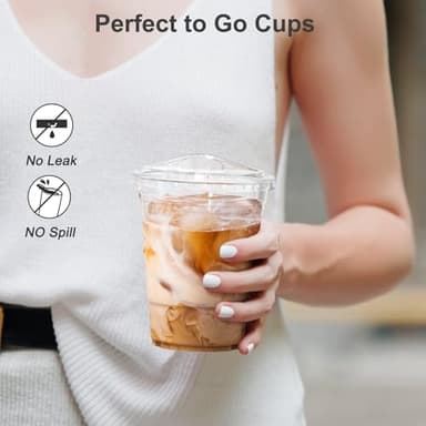 Dealusy 100 Pack - 16 oz Clear Plastic Cups with Lids, Sturdy & Food Safe Iced Coffee Cups with lids, Disposable Plastic Smoothie Cups for Cold Drinks, Sip Lids - Image 5