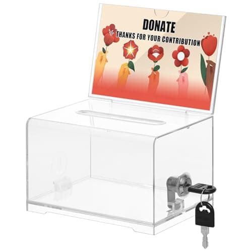 KYODOLED Clear Donation Box for Fundraising with Lock & Sign Holder, Multi-Use Voting and Raffle Box, Tip Jar, Secure Storage, Durable Plastic, 6.2'' x 4.6'' x 4.0'' - Image 1