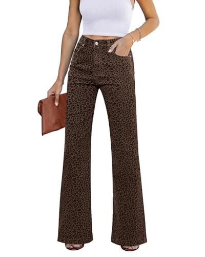 GRAPENT Women's Plus Size Business Casual Bell Bottom Jeans - Stretch Wide Leg Pants, Leopard Color, XXL, 20, 22 - Image 1