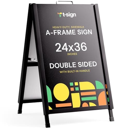 T-SIGN A-Frame Sign for Outdoors, Sidewalk Menu Board 24 X 36 Inch Folding Slide-in Board - Heavy Duty Portable Sandwich Board, Metal Double Sided 2 Corrugated Plastic Poster Boards for Restaurants - Image 1