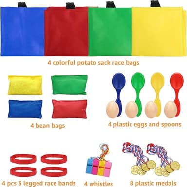 32 Pcs Outdoor Games Potato Sack Race Bags for Kids Adults, Bean Bag Toss Game, 3 Legged Race Bands, Egg Spoon Relay Race Game, Carnival Outside Yard Lawn Games for Easter Christmas Birthday Party - Image 2