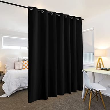 RYB HOME Blackout Thermal Insulated Blind Curtains, Noise Reduce Barrier for Nursery, Portable Curtain for Sliding Glass Door/Storage/Space Room Divider, 7 ft Tall x 8.3 ft Wide, Black, 1 Panel - Image 4