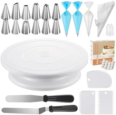 Kootek 71PCs Cake Decorating Kit, Baking Supplies Tools - Includes Cake Stand Turntable, 12 Icing Piping Tips Set, 2 Frosting Spatulas, 3 Scrapers, 50+2 Piping Bags, Coupler, Video Tutorial, Booklet - Image 3