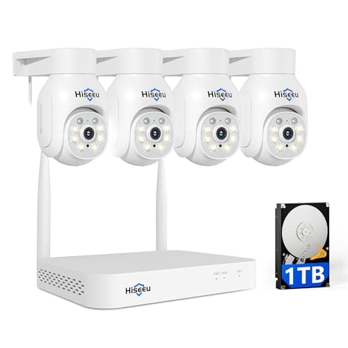 Hiseeu 5MP Wireless PTZ Security Camera System, Indoor Outdoor IP66 Waterproof WiFi Camera, 4K 10CH NVR, 2-Way Audio, Motion Detection Alarm, 24/7 Surveillance, 1TB Hard Drive (Plug-in Power Supply) - Image 1